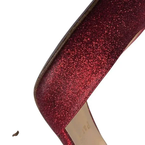 Christian Louboutin Ever 100 Red Glitter Slingback Heels EU 37.5 Sparkly Pumps - Picture 8 of 13